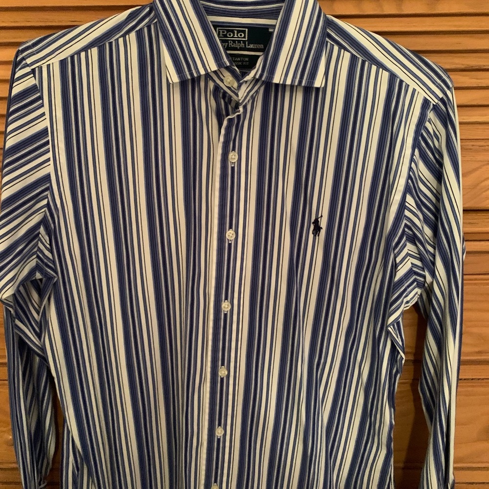 Ralph Lauren Blue and White Casual Button Down Shirt